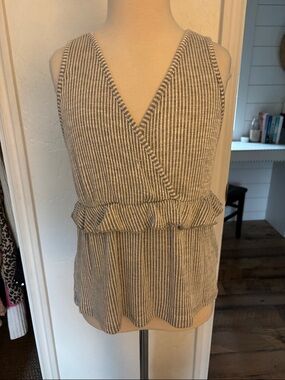 Caution To The Wind Beige and White Striped Wrap Peplum Camisole